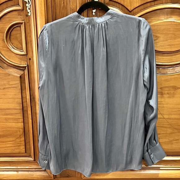 ZADIG&VOLTAIRE Tink Blue Long Sleeve Relaxed-Fit Satin V-Neck Blouse Size Medium - Picture 4 of 8